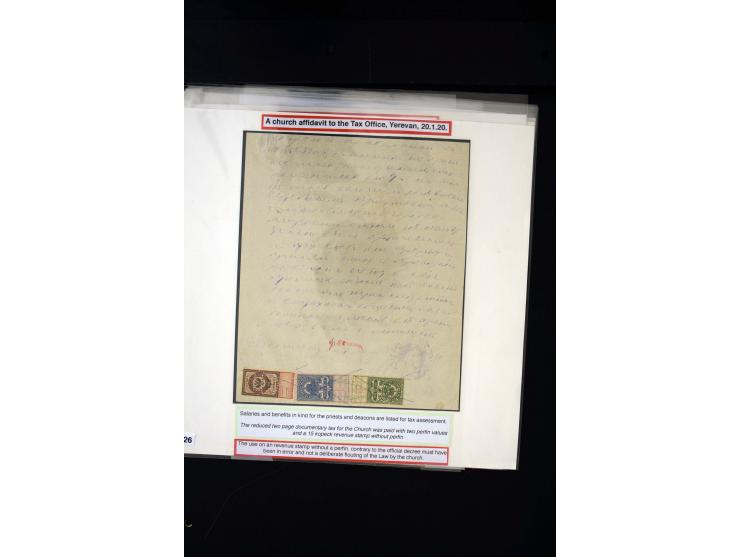 1870s/1923 (ca.), The Dr R J Ceresa Exhibit collection of Armenian Fiscal stamps and documents, comprising over 30 documents 