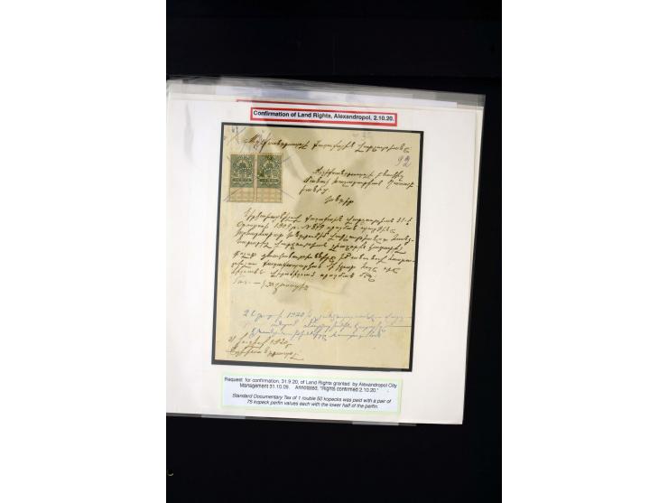 1870s/1923 (ca.), The Dr R J Ceresa Exhibit collection of Armenian Fiscal stamps and documents, comprising over 30 documents 