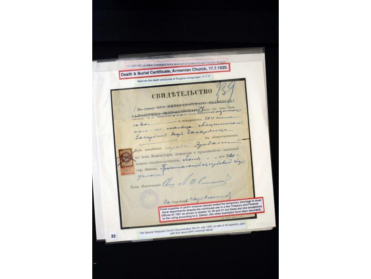 1870s/1923 (ca.), The Dr R J Ceresa Exhibit collection of Armenian Fiscal stamps and documents, comprising over 30 documents 