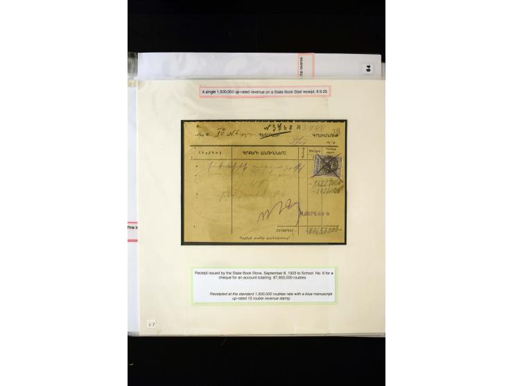 1870s/1923 (ca.), The Dr R J Ceresa Exhibit collection of Armenian Fiscal stamps and documents, comprising over 30 documents 