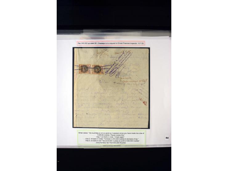 1870s/1923 (ca.), The Dr R J Ceresa Exhibit collection of Armenian Fiscal stamps and documents, comprising over 30 documents 