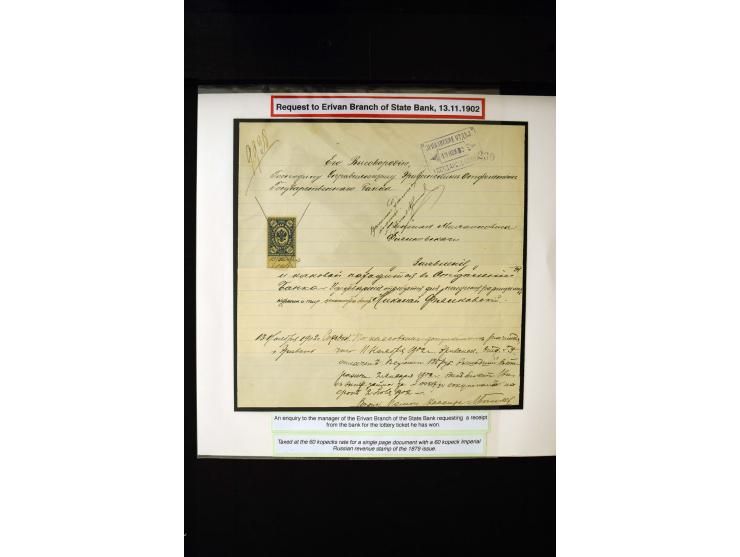 1870s/1923 (ca.), The Dr R J Ceresa Exhibit collection of Armenian Fiscal stamps and documents, comprising over 30 documents 