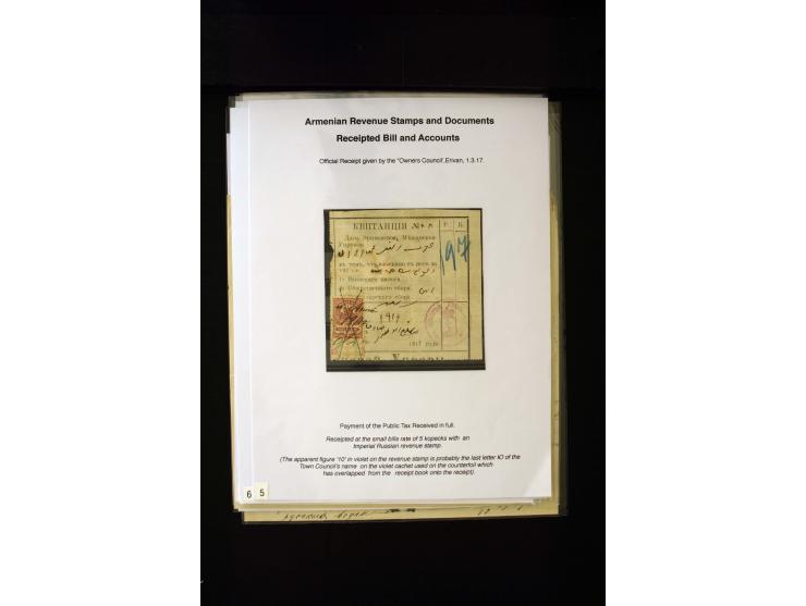 1870s/1923 (ca.), The Dr R J Ceresa Exhibit collection of Armenian Fiscal stamps and documents, comprising over 30 documents 
