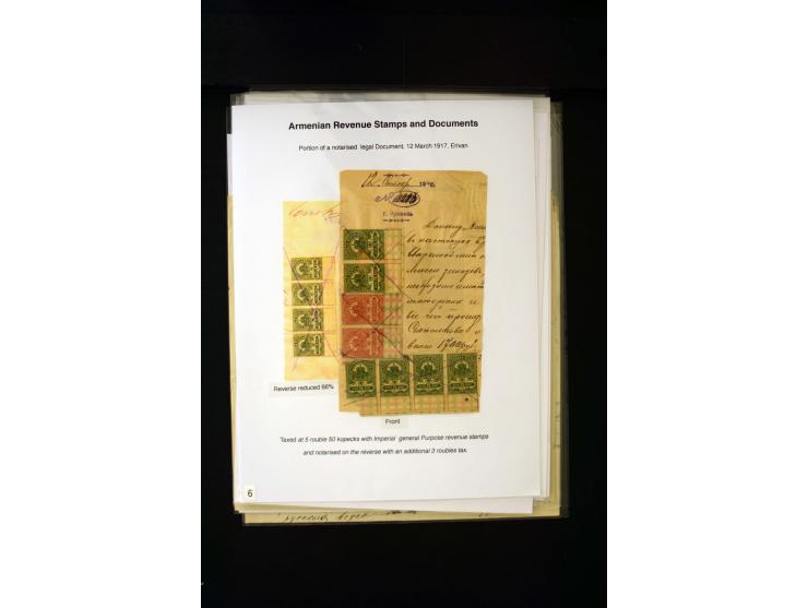 1870s/1923 (ca.), The Dr R J Ceresa Exhibit collection of Armenian Fiscal stamps and documents, comprising over 30 documents 