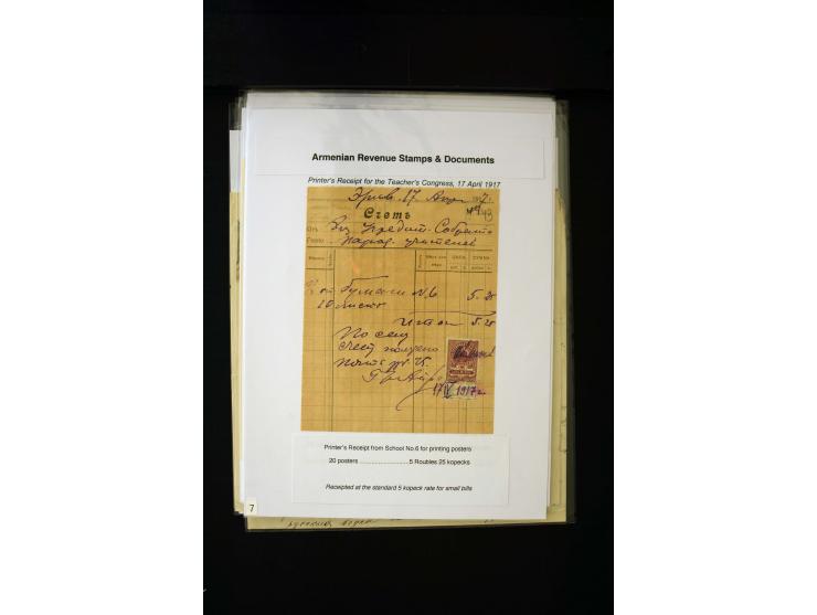 1870s/1923 (ca.), The Dr R J Ceresa Exhibit collection of Armenian Fiscal stamps and documents, comprising over 30 documents 