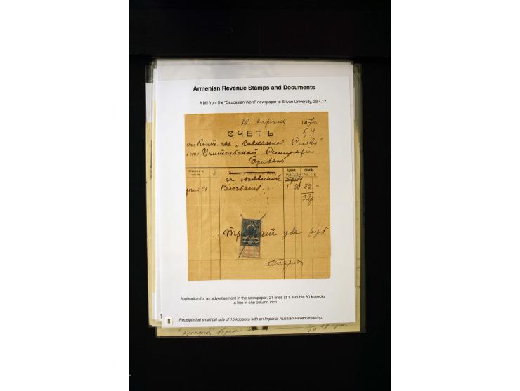 1870s/1923 (ca.), The Dr R J Ceresa Exhibit collection of Armenian Fiscal stamps and documents, comprising over 30 documents 