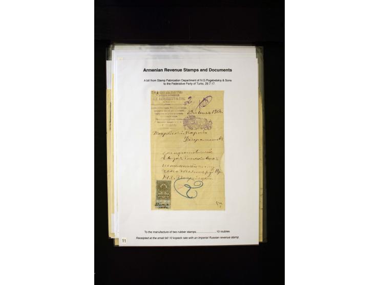 1870s/1923 (ca.), The Dr R J Ceresa Exhibit collection of Armenian Fiscal stamps and documents, comprising over 30 documents 