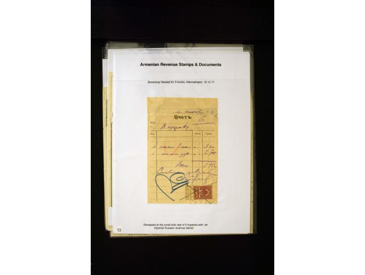 1870s/1923 (ca.), The Dr R J Ceresa Exhibit collection of Armenian Fiscal stamps and documents, comprising over 30 documents 