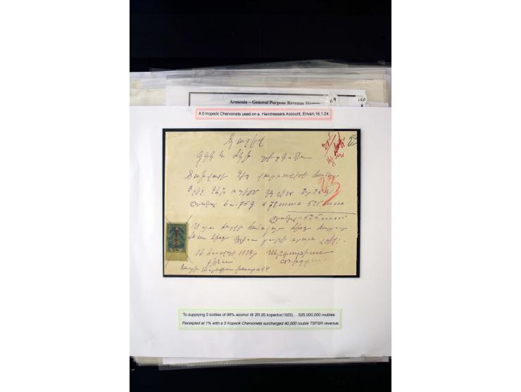 1923/41, The Dr R J Ceresa Exhibit collection of Armenian fiscal stamps and documents, comprising over 60 documents with 1923