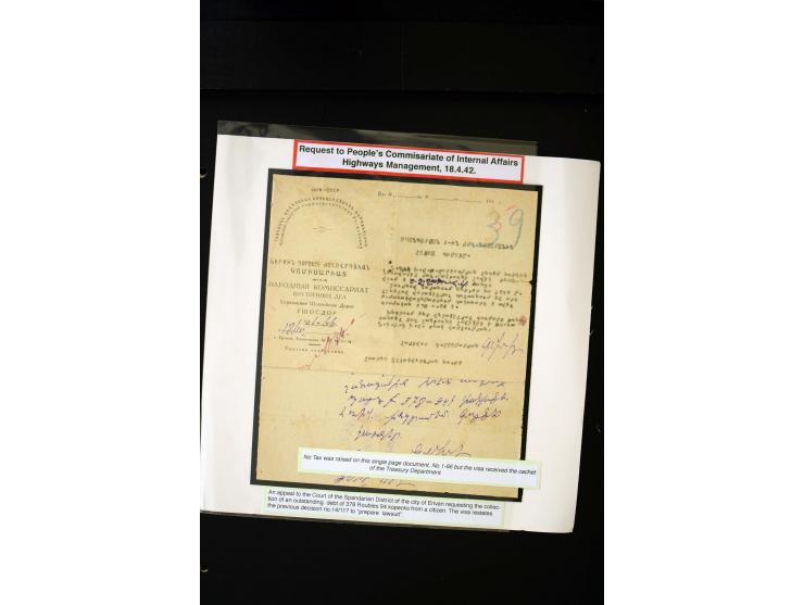 1923/41, The Dr R J Ceresa Exhibit collection of Armenian fiscal stamps and documents, comprising over 60 documents with 1923