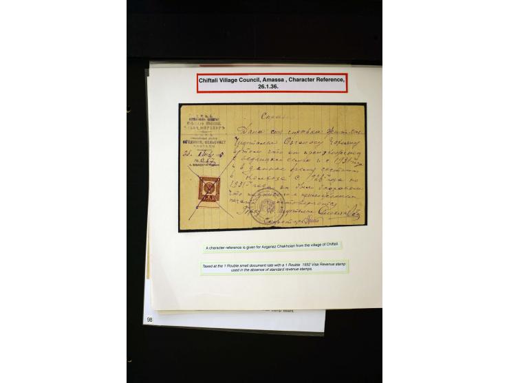 1923/41, The Dr R J Ceresa Exhibit collection of Armenian fiscal stamps and documents, comprising over 60 documents with 1923