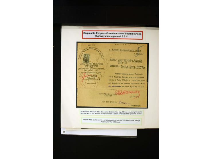 1923/41, The Dr R J Ceresa Exhibit collection of Armenian fiscal stamps and documents, comprising over 60 documents with 1923