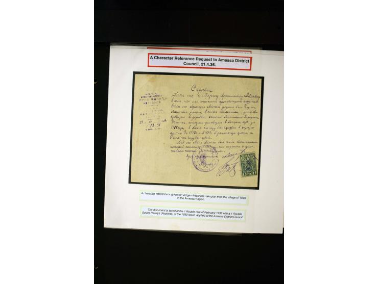 1923/41, The Dr R J Ceresa Exhibit collection of Armenian fiscal stamps and documents, comprising over 60 documents with 1923