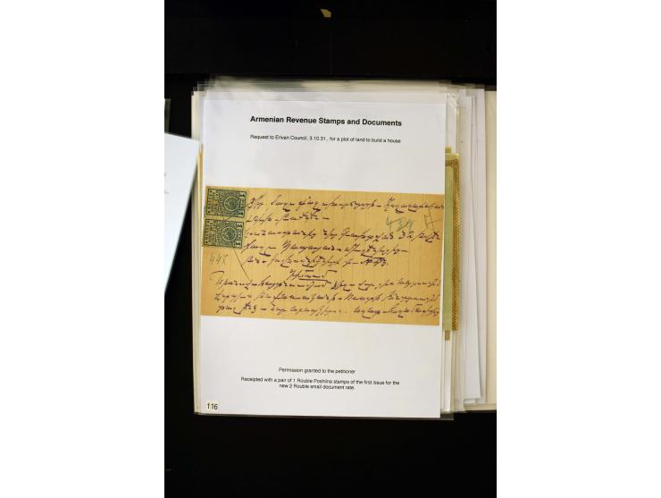 1923/41, The Dr R J Ceresa Exhibit collection of Armenian fiscal stamps and documents, comprising over 60 documents with 1923
