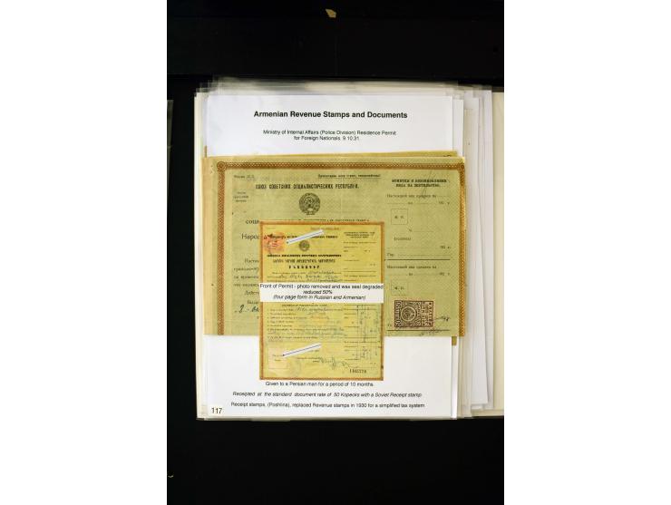 1923/41, The Dr R J Ceresa Exhibit collection of Armenian fiscal stamps and documents, comprising over 60 documents with 1923
