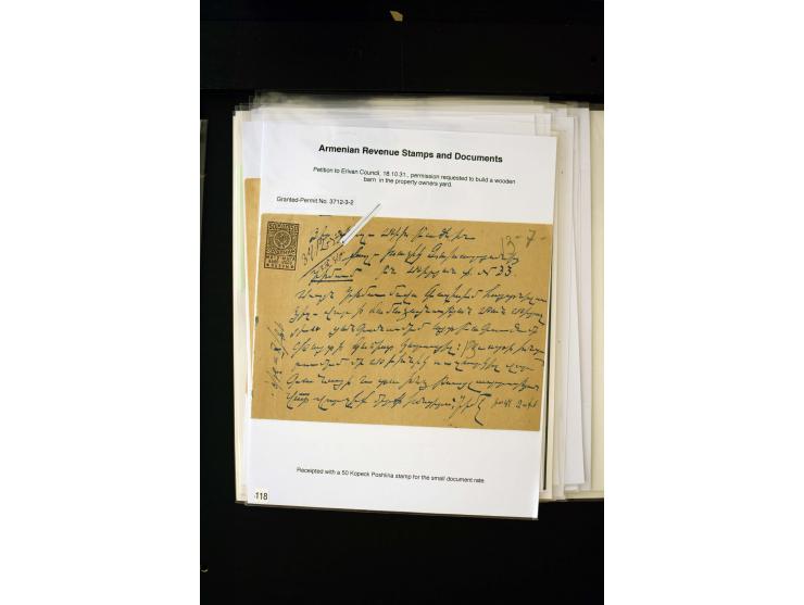 1923/41, The Dr R J Ceresa Exhibit collection of Armenian fiscal stamps and documents, comprising over 60 documents with 1923