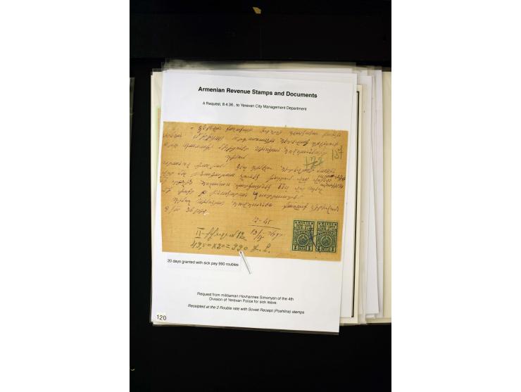 1923/41, The Dr R J Ceresa Exhibit collection of Armenian fiscal stamps and documents, comprising over 60 documents with 1923