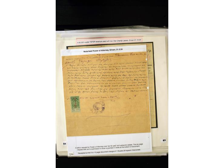 1923/41, The Dr R J Ceresa Exhibit collection of Armenian fiscal stamps and documents, comprising over 60 documents with 1923