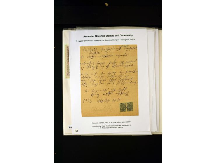 1923/41, The Dr R J Ceresa Exhibit collection of Armenian fiscal stamps and documents, comprising over 60 documents with 1923