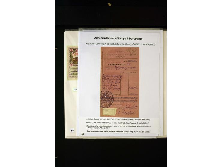 1923/41, The Dr R J Ceresa Exhibit collection of Armenian fiscal stamps and documents, comprising over 60 documents with 1923