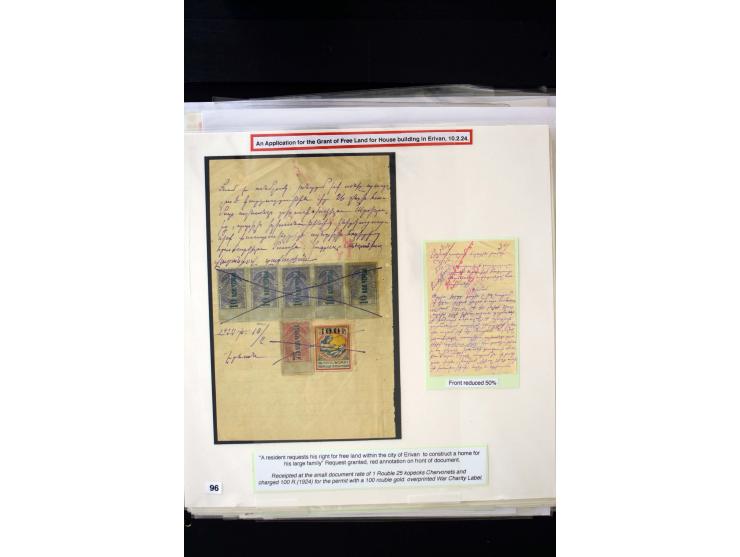 1923/41, The Dr R J Ceresa Exhibit collection of Armenian fiscal stamps and documents, comprising over 60 documents with 1923