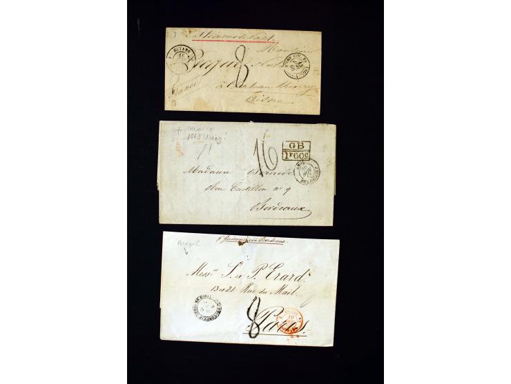 1843/66, Partie mit 20 markenlosen und frankierten Briefen, Schwerpunkt Frankreich mit u.a. Auslandspost nach Cuba, Haiti und