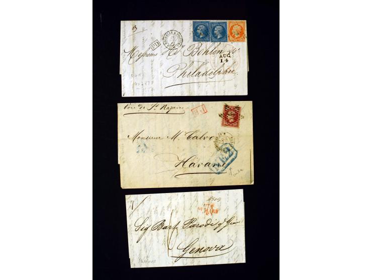 1843/66, Partie mit 20 markenlosen und frankierten Briefen, Schwerpunkt Frankreich mit u.a. Auslandspost nach Cuba, Haiti und