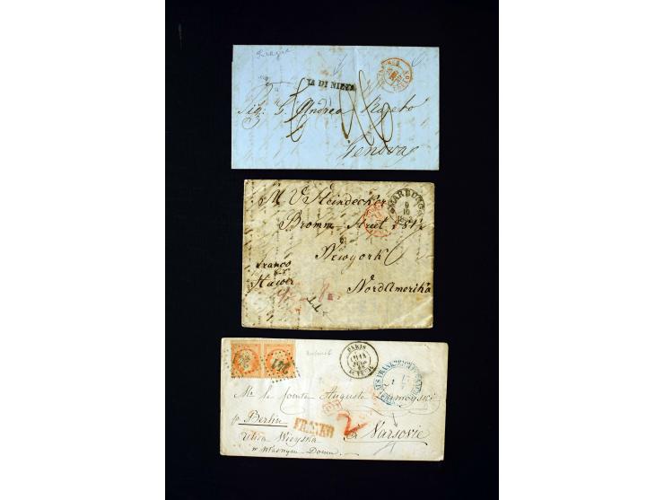 1843/66, Partie mit 20 markenlosen und frankierten Briefen, Schwerpunkt Frankreich mit u.a. Auslandspost nach Cuba, Haiti und