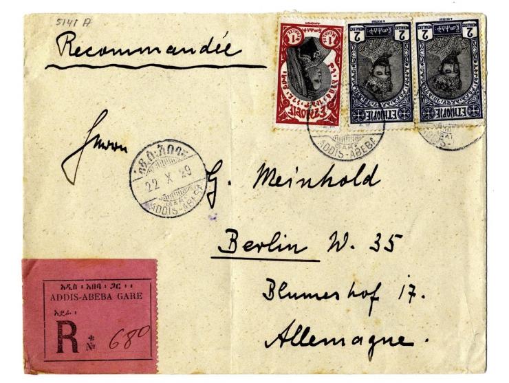 1894/1930, Frz. Somaliland und Äthiopien, Partie mit 11 interessante Belegen, dabei Einzel- und Mehrfrankaturen, R-Briefe, Ha