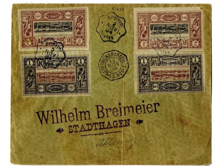 1894/1930, Frz. Somaliland und Äthiopien, Partie mit 11 interessante Belegen, dabei Einzel- und Mehrfrankaturen, R-Briefe, Ha