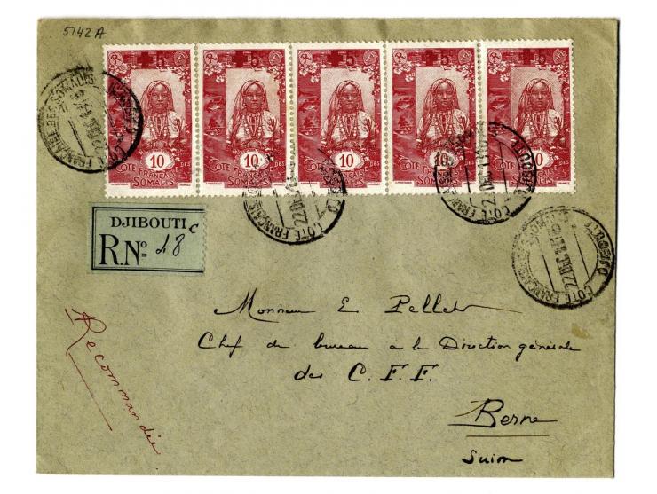 1894/1930, Frz. Somaliland und Äthiopien, Partie mit 11 interessante Belegen, dabei Einzel- und Mehrfrankaturen, R-Briefe, Ha