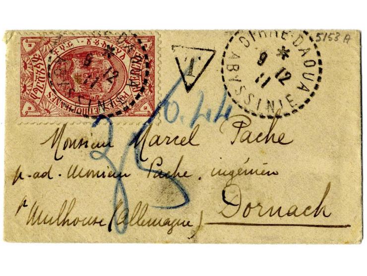 1894/1930, Frz. Somaliland und Äthiopien, Partie mit 11 interessante Belegen, dabei Einzel- und Mehrfrankaturen, R-Briefe, Ha