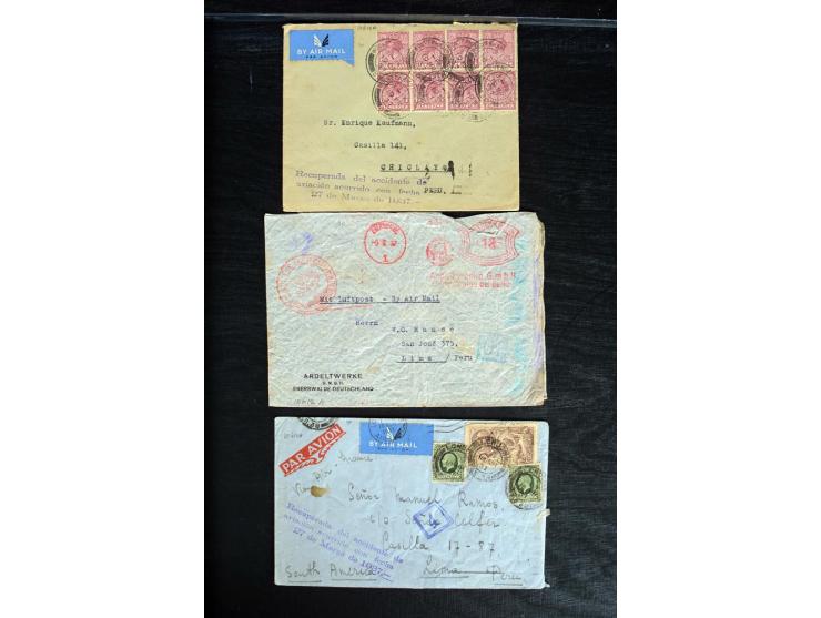 1936/68, Partie mit 14 "Crash-Covers" mit entsprechenden Spuren, meist mit Hinweisstempeln bzw. -Zetteln, dabei bessere