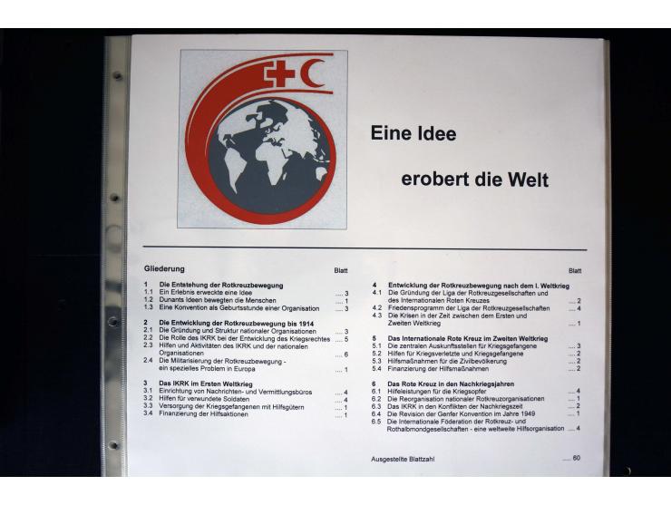 Rotes Kreuz: 1870/1990 (ca.), Ausstellungs-Sammlung "Eine Idee erobert die Welt" auf 60 Seiten plus Ergänzungsband mit 37 Sei