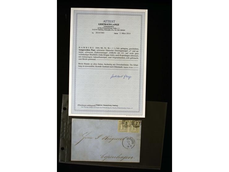 1864/1867, Partie mit 14 frankierten Briefen inkl. einiger Briefhüllen, dabei Mi.-Nr. 8 b im Paar (FA Lange BPP) und bessere 