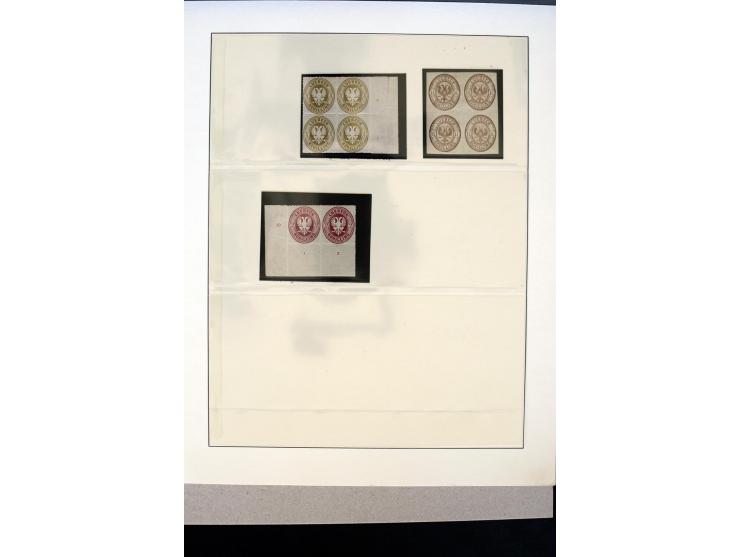 1859/65, ungebrauchte und gestempelte Sammlung mit u.a. Mi.-Nr. 1 und 2, 4er-Blocks, Randstücke mit Reihenzahlen, 5 markenlos