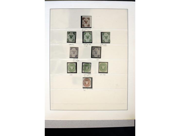 1859/65, ungebrauchte und gestempelte Sammlung mit u.a. Mi.-Nr. 1 und 2, 4er-Blocks, Randstücke mit Reihenzahlen, 5 markenlos