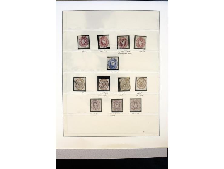 1859/65, ungebrauchte und gestempelte Sammlung mit u.a. Mi.-Nr. 1 und 2, 4er-Blocks, Randstücke mit Reihenzahlen, 5 markenlos