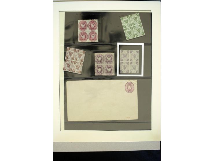 1859/65, ungebrauchte und gestempelte Sammlung mit u.a. Mi.-Nr. 1 und 2, 4er-Blocks, Randstücke mit Reihenzahlen, 5 markenlos
