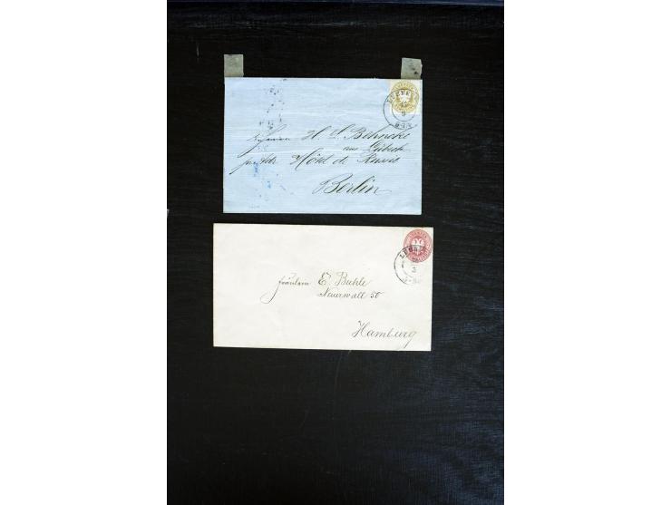 1859/64, Partie mit 5 verschiedenen Einzelfrankturen der Mi.-Nr. 3, 4 (FA Grobe und Attest Zumstein), 10A, 12 A und 13 b auf 
