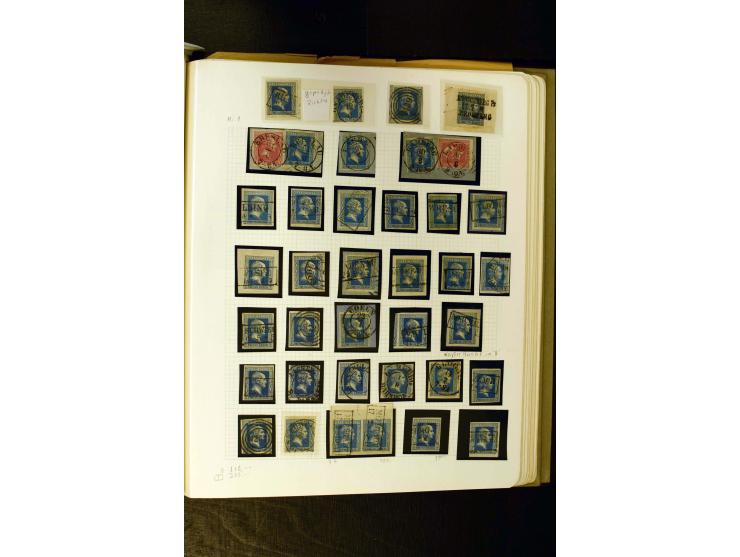 1850/1859, umfangreiche gestempelte Sammlung der ersten 3 Ausgaben mit sehr vielen schönen Briefstücken, Paaren und Einheiten