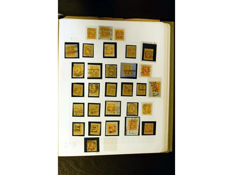 1850/1859, umfangreiche gestempelte Sammlung der ersten 3 Ausgaben mit sehr vielen schönen Briefstücken, Paaren und Einheiten