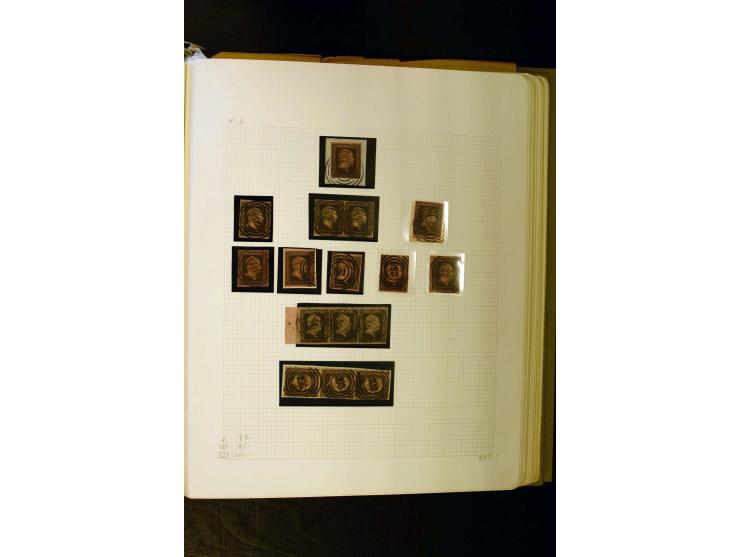 1850/1859, umfangreiche gestempelte Sammlung der ersten 3 Ausgaben mit sehr vielen schönen Briefstücken, Paaren und Einheiten