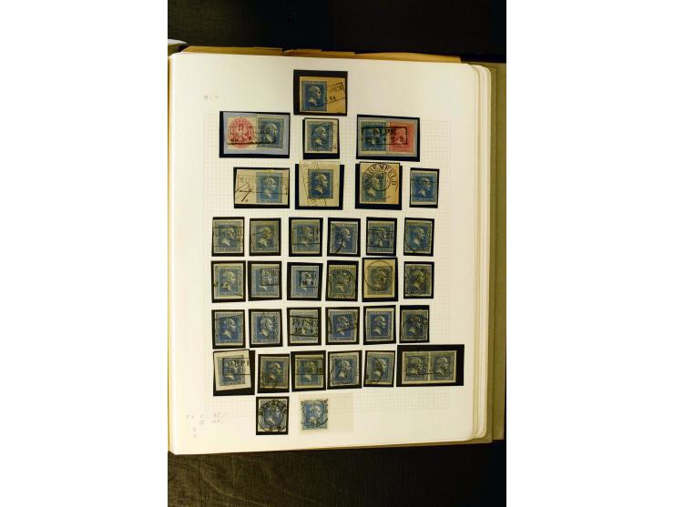 1850/1859, umfangreiche gestempelte Sammlung der ersten 3 Ausgaben mit sehr vielen schönen Briefstücken, Paaren und Einheiten
