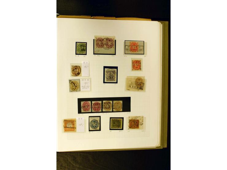 1850/1859, umfangreiche gestempelte Sammlung der ersten 3 Ausgaben mit sehr vielen schönen Briefstücken, Paaren und Einheiten