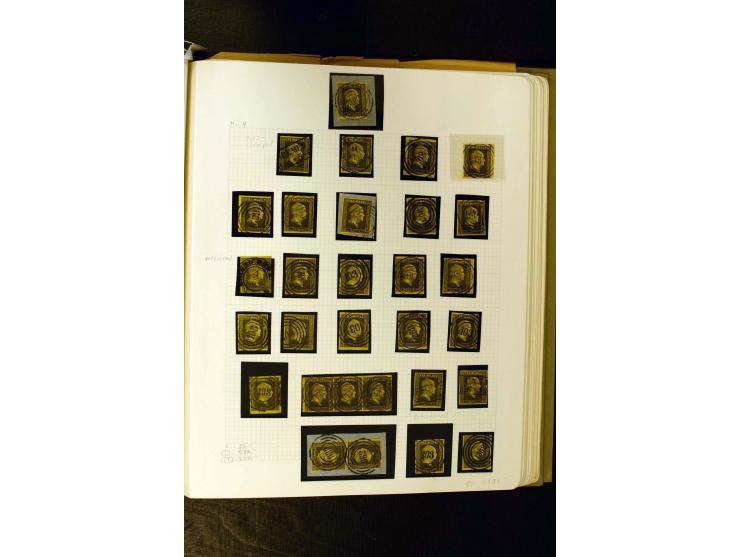 1850/1859, umfangreiche gestempelte Sammlung der ersten 3 Ausgaben mit sehr vielen schönen Briefstücken, Paaren und Einheiten