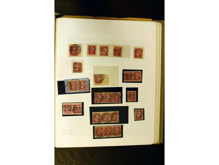 1850/1859, umfangreiche gestempelte Sammlung der ersten 3 Ausgaben mit sehr vielen schönen Briefstücken, Paaren und Einheiten