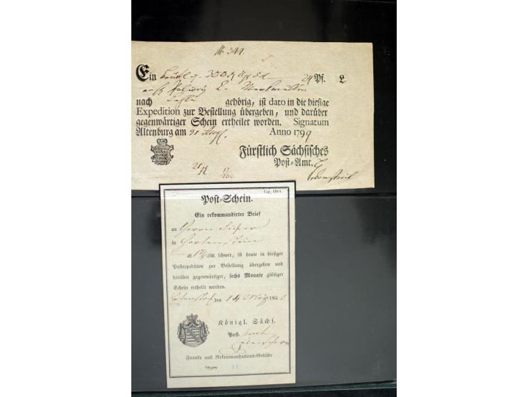1799/1867, Sammlung mit 35 frankierten Briefen, 13 Ganzsachen und 2 Postscheinen, dabei Buntfrankaturen, Paare und 3er-Streif