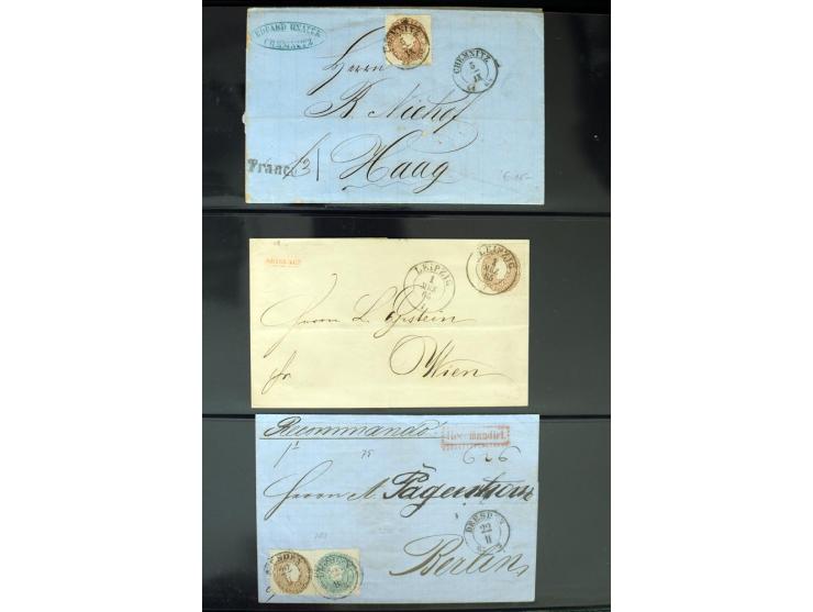 1799/1867, Sammlung mit 35 frankierten Briefen, 13 Ganzsachen und 2 Postscheinen, dabei Buntfrankaturen, Paare und 3er-Streif