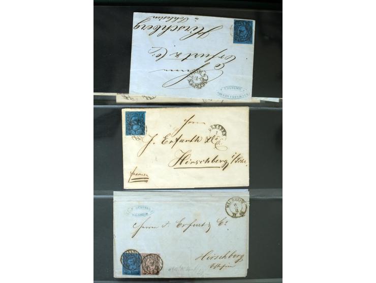 1799/1867, Sammlung mit 35 frankierten Briefen, 13 Ganzsachen und 2 Postscheinen, dabei Buntfrankaturen, Paare und 3er-Streif